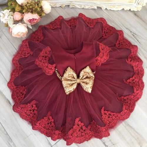 Red Baby Girls Birthday Dress Kids Clothes Toddler Elegant Christening Party Tutu Gown Sequined Bow