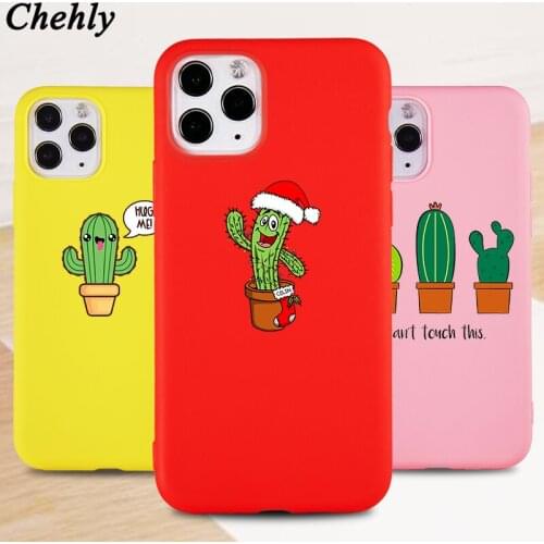 Cute cactus Phone Case for iPhone 6s 7 8 11 Plus Pro X XS MAX XR SE Cartoon Cases Soft Silicone Fitted TPU Back Accessorie Cover