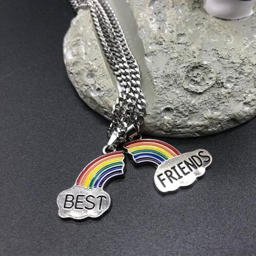 2 Pcs/set Fashion Best Friend Stitching Pendant Necklace for Female Broken Heart Rainbow Friendship Necklace