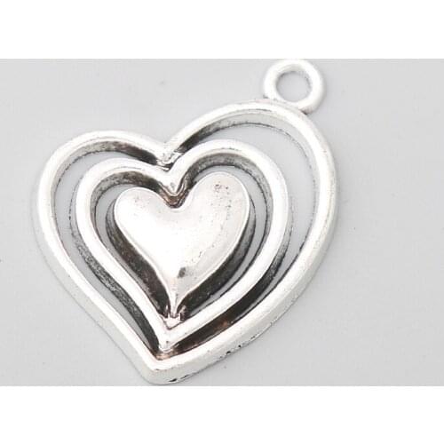 RAINXTAR Fashion Antique Silver Color Alloy Hollow Heart Charms Accessories DIY Charms 25*25mm 10pcs AAC650