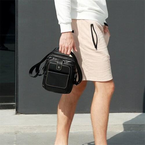 Mens Handbag Shoulder Bag Vintage Genuine Leather Retro Messenger Bag Casual Male Zipper Solid Color Crossbody Shoulder Bag