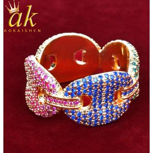 Hip Hop Jewelry Ring For Men Charm Double Color Cubic Zircon Iced Out