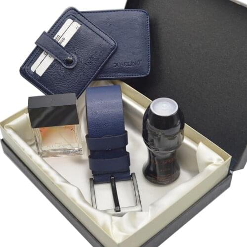 Mens Wallet Set Navy Blue - Belt - Wallet - Credit Card Holder - Perfume