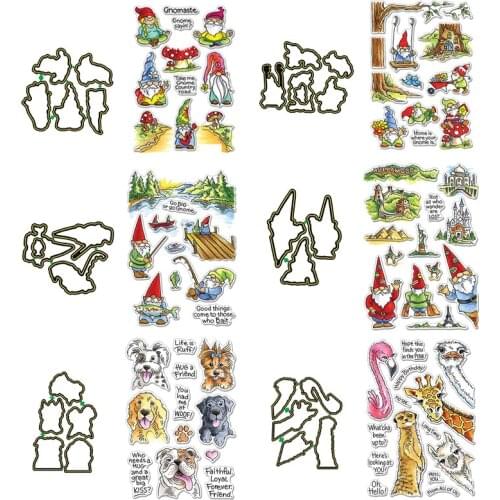 Gnomes Scene Animals Wine Coffee Thanks Sentences 2020 New Cutting Dies and Stamps Set for DIY Scrapbooking Crafts Cards Making