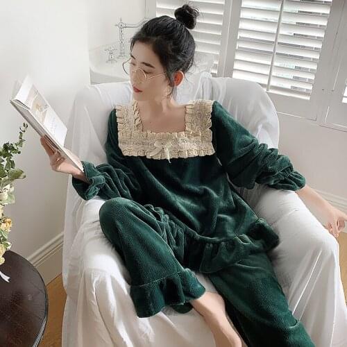 Night Homedress Women Winter Sleepwear Plus Size Pyjamas Sets Thicken Flannel Lovely Princess Nightgown Female Lingerie Nighty