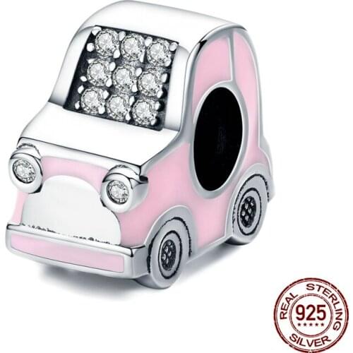New Pink Car Charm fit Pandora Bead Bracelet & Necklace Pendant 925 Sterling Silver Woman Luxury Jewelry Making Original Gift