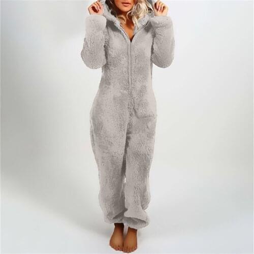 New Winter Warm Women Plush Jumpsuit Romper Pajamas Coral Velvet Long-Sleeve Zipper Hooded Sleepwear Female Clothes 2020