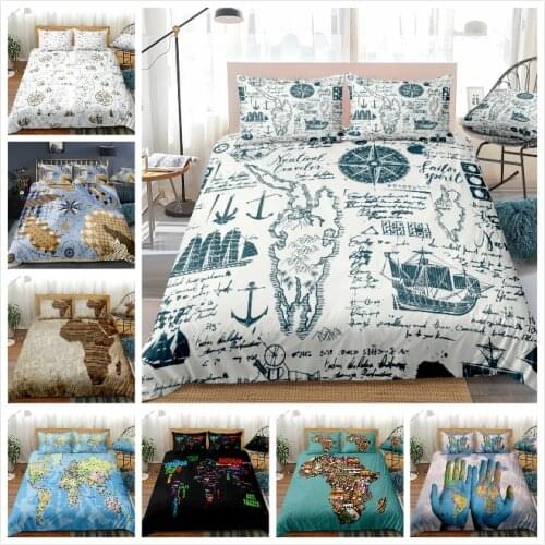 World Map Comforter Cover Nautical Duvet Cover Set Compass Pattern Quilt Cover Vintage Nostalgic Design Bedspread Cover Decor