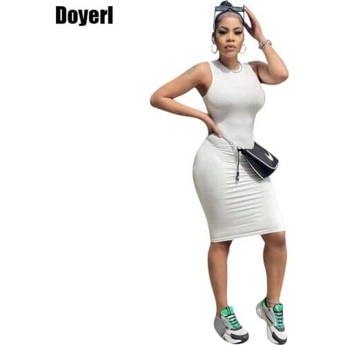 Solid Summer Midi Dress 2021 Fashion Women Streetwear Stretch Slim Sheath Bodycon Casual Dress Bandage Party Club Dress Vestidos