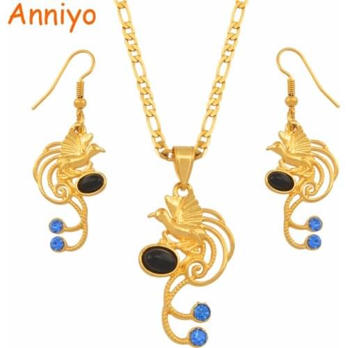 Anniyo Papua New Guinea Black Pearl Bird Pendant Necklace and Earrings Jewelley Sets PNG Ethnic Jewelry Party Gifts #137906BE