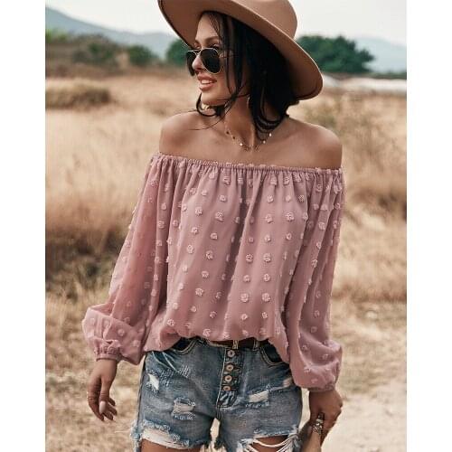 Sexy Chiffon Blouses Women Off Shoulder Long Sleeve Shirts Slash Collar Loose Tops Harajuku blouses blusas mujer summer tops