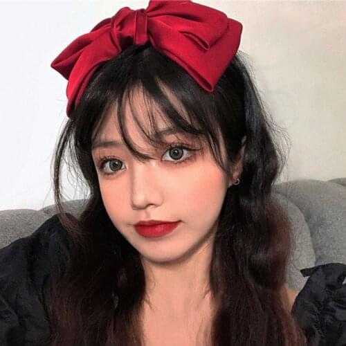 Sweet Big Bowknot Headband For Women Girls Retro Simple Thin Hair Band Black Red Hair Hoops Elegant Lady Hair Accessories