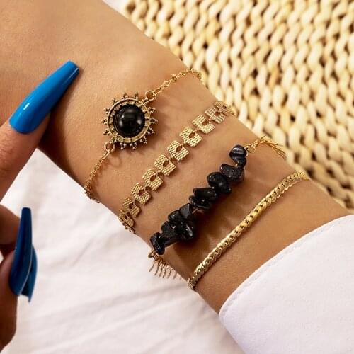 HI MAN 4Pcs/Set Punk Mixed Sun Opal Square Irregular Color Spotted Stone Bracelet Women Simple Leisure Travel Jewelry