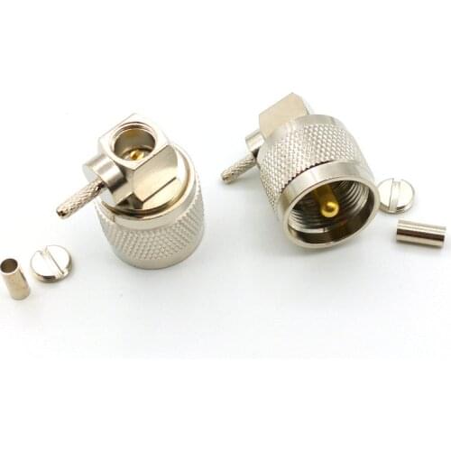 1pcsUHF CONNECTOR PL259 SO239 UHF Male 90 Degree Right Angle Crimp for RG316 RG174 RG179 LMR100 Cable RF Coaxial Adapter