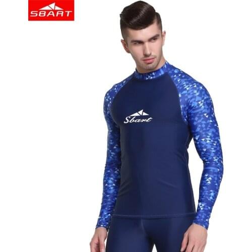 SBART Men Long sleeved Rashguard Surf Swimwear Super Elastic Swimsuit Quick drying Rash Guard Sunscreen Beach Diving UV T-shirt