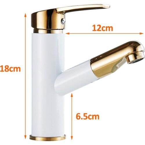 Vidric Basin Faucet White Painting Golden Basin Sink Faucets Pull Out Spout Single Handle Mixer Tap Deck Mounted