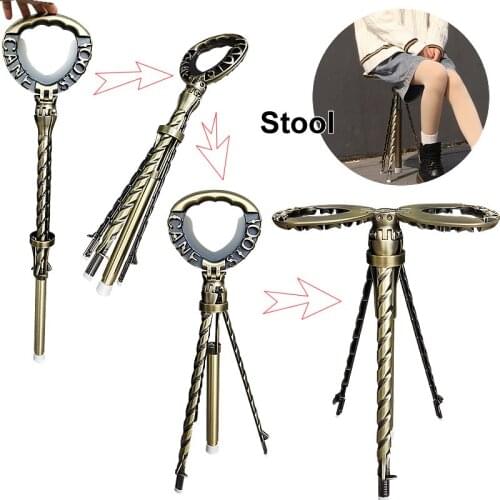 Cane Stool, Foldable Stool and Trekking Pole 2 In 1, Suitable for Outdoor Camping, Mountaineering and Rock Climbing