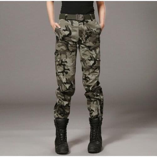 Outdoor Hunting Military Cargo Pants Women Camping Army Fan Fashion Camouflage Tactical Pants Straight Cotton Sports Trousers