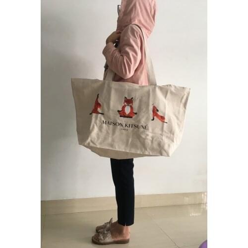 Three Yoga Foxes Printing Large Capacity Casual Canvas Bag One Shoulder Handbag