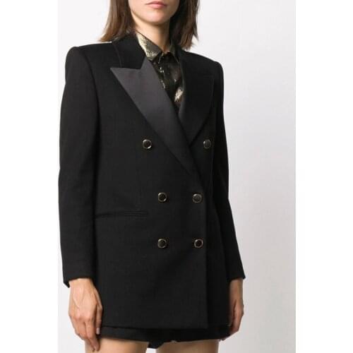 HIGH END QUALITY 10.19 2021 Autumn New Fashion Double Breasted Solid Color Lapel Patchwork Black Blazer Coat Women
