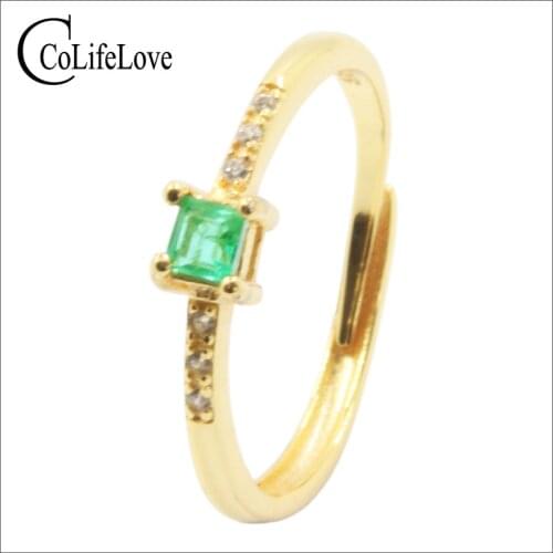 CoLife Jewelry classic emerald engagement ring 3mm natural emerald silver ring solid 925 silver emerald gemstone ring for wife
