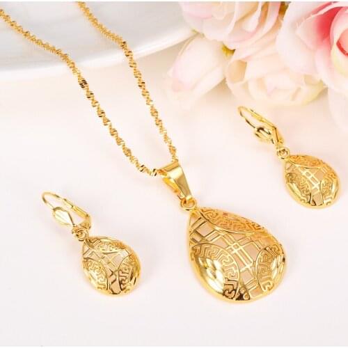 Jewelry sets Elegance Necklace Earrings Fine 24k Real Solid Yellow Gold GF Girlfriend Sweethearts Daughter Wedding Gifts New