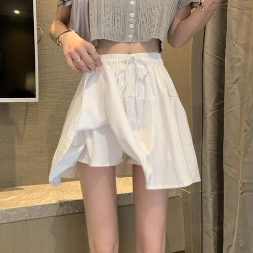 Korean Fashion White Pleated Skirt Sweet Lace-up Elastic Waist High-waisted Skirt Summer A-LINE Mini Skirts Womens Skirt 2021