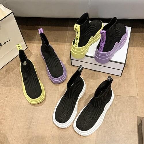 2021 Fashion Breathable Ankle Boots Women Socks Shoes Casual Elasticity Wedge Platform Shoes Zapatillas Mujer Women Boots