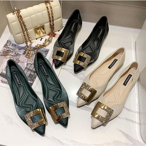 Womens autumn shoes flat shoes luxury metal buckle casual loafers office ladies womens shoes womens shoes 2020 boat shoes