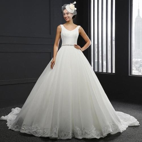 SL3012 vestido de casamento simples vestidos novia bodas playa v neck beaded tulle applique plus size wedding dress vintage
