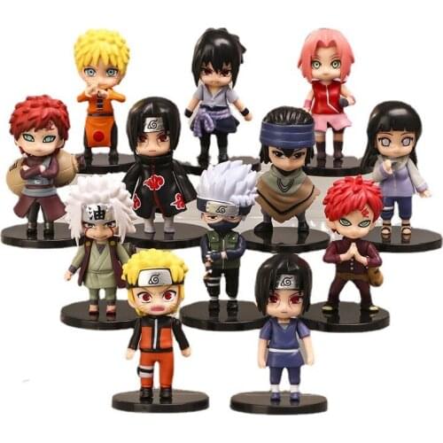 12pcs/set Antistress Anime Shippuden Hinata Sasuke Itachi Kakashi Gaara Jiraiya Sakura Q Version PVC Figures Toys Dolls Kid Gift