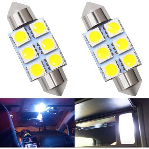 2pcs White Car Led Accessories Lighting 31mm 36mm 39mm 41mm C5w 5050 6smd Dc 12v Interior Festoon Dome Car Lamp License Plate