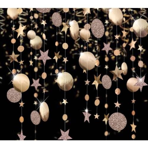 5pcs 4M Glitter Star Round Sequins Colored Flag Garland Hanging Ornaments For Wedding Party Arch Home Garden Hotal Decorative
