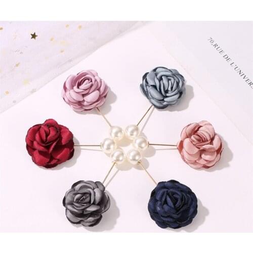 AWAYTR Fabric Brooch Pin Women Metal Camellia Petals Lapel Stick Brooch Pins Long Needle Insert Suit Women Cloth Brooches Gifts