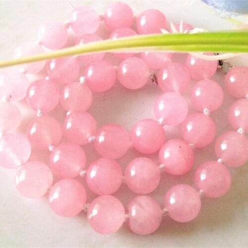Free shipping 10mm pink stone chalcedony jades round beads necklace semi-precious jewelry making party gifts 18'inch MY3349