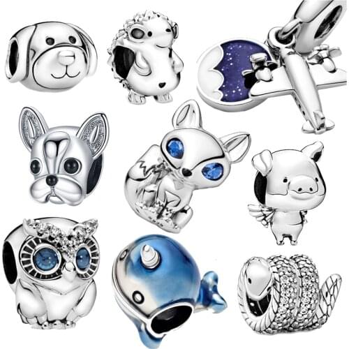 Hot Sale 925 Sterling Silver Owl Cat Dog Fox Pandora Wholesale Charm Beads Fit Original Pandora Bracelet Charm Silver Jewelry