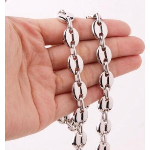 High Quality Mens Womens 316L Stainless Steel 5.3mm/9mm/11mmSilver - Color Coffee Bean Beads Chain Necklace