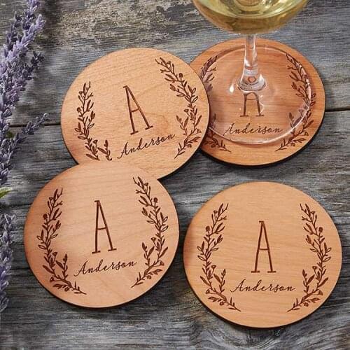 Farmhouse Floral Personalized Wood Coasters