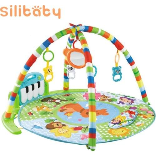 Silibaby Baby Multifunctional Fitness Frame Baby Early Education Puzzle Pedal Music Piano Newborn Round Play Mat Children Toys