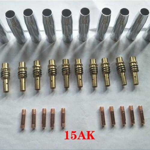 30pcs 15AK Binzel torch/gun consumables electrode and Stainless steel protective cover and link rod tips for MIG welding machine