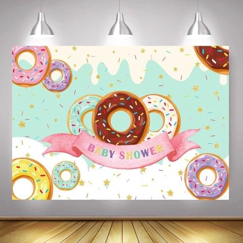 Donut Theme Baby Shower Background for Photography Newborn Sweet Chocolate Backdrop Photocall Dessert Shop Banner Photobooth