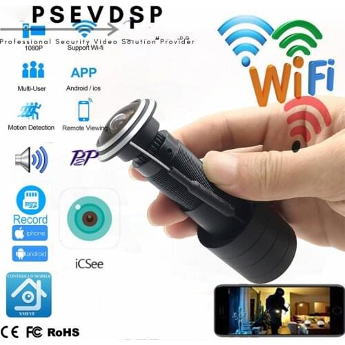 Upgrade DC5V Mini Peephole Wifi Door IP Camera TF Card Audio Door Eye Hole Security 1080P Fisheye Lens Web Camera P2P Onvif