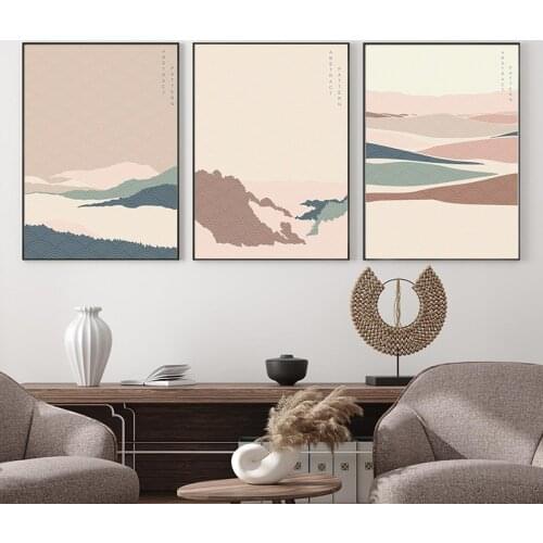 Natural Landscape Abstract Art Prints Japanese Mountains Wave Canvas Painting Beige Terracotta Poster Wall Pictures Home Decor