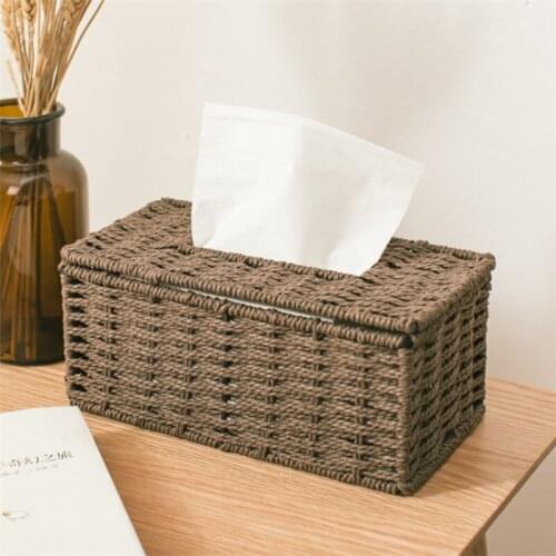 Japanese Style Rattan Tissue Box Simple Vintage Napkin Holder Living Room Desktop Paper Towel Storage Container Home Decoration