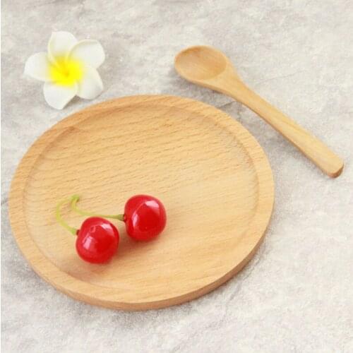 Creative 1pcs 14cm/5.5inch Beech wood dessert round Dishes Plate Snack Cake Tray Wood Tableware Kitchen Accessories Japan Style