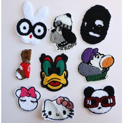 Fashion Cute Panda Rabbit Cat Dog Anime Icon Towel Embroidered Applique Patches for Clothing DIY Sew up Badge on the Backpack
