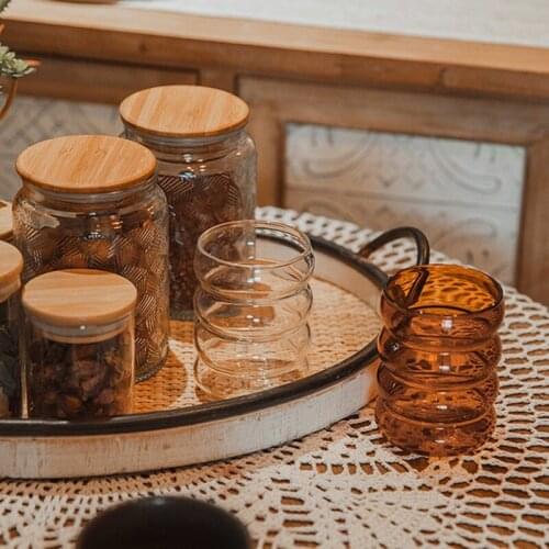 Japanese Style Striped Milk Jug Heat-Resistant Glass With Handle Coffee Milk Tea Separator Fair Cup Home Cafe Drink 300/550Ml