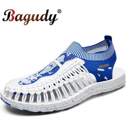 Summer Handmade Weaving Mens Sandals Fashion Design Outdoor Casual Beach Sandals Breathable Soft Non-slip Mesh Mens Slippers