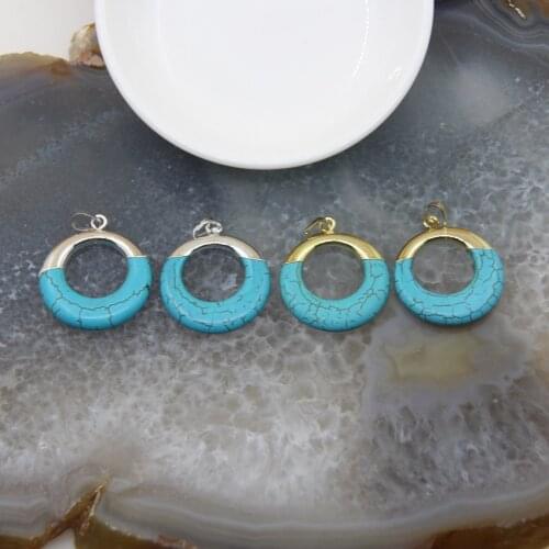 1pcs Natural Turquoise Pendant Charms,Raw Stones Blue Turquoise Circle Necklace For DIY Earring Jewelry Making Accessories