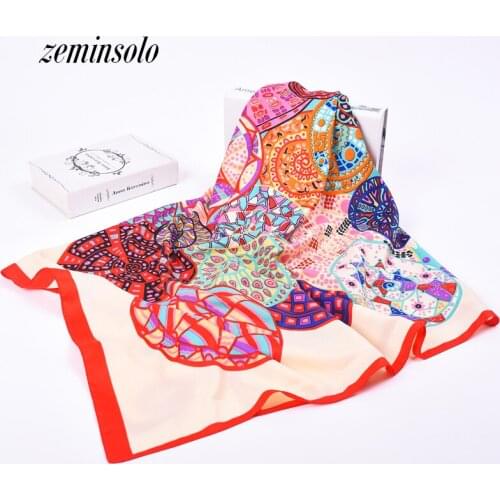 2020 New Fashion Women Geometric Bandana Silk Scarf Luxury Brand Female High Quality Foulard Silk Wraps Shawls Scarves 130*130cm